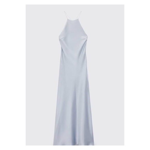 ZARA Light Blue Open Back Satin Midi Slip Dress Medium Blogger Favorite NWT Sexy - Picture 6 of 8